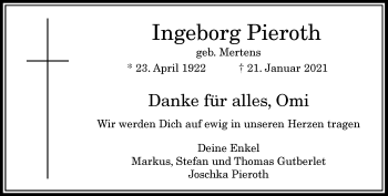 Anzeige von Ingeborg Pieroth von General-Anzeiger Bonn