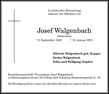 Anzeige von Josef Walgenbach von General-Anzeiger Bonn