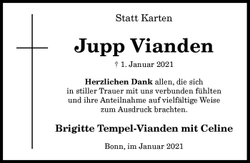 Anzeige von Jupp Vianden von General-Anzeiger Bonn