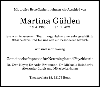 Anzeige von Martina Gühlen von General-Anzeiger Bonn