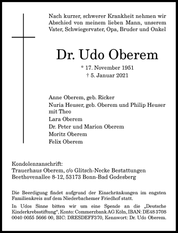 Anzeige von Udo Oberem von General-Anzeiger Bonn