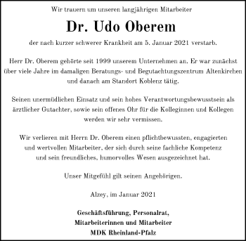 Anzeige von Udo Oberem von General-Anzeiger Bonn