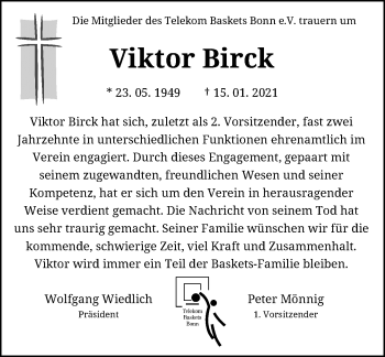 Anzeige von Viktor Birck von General-Anzeiger Bonn