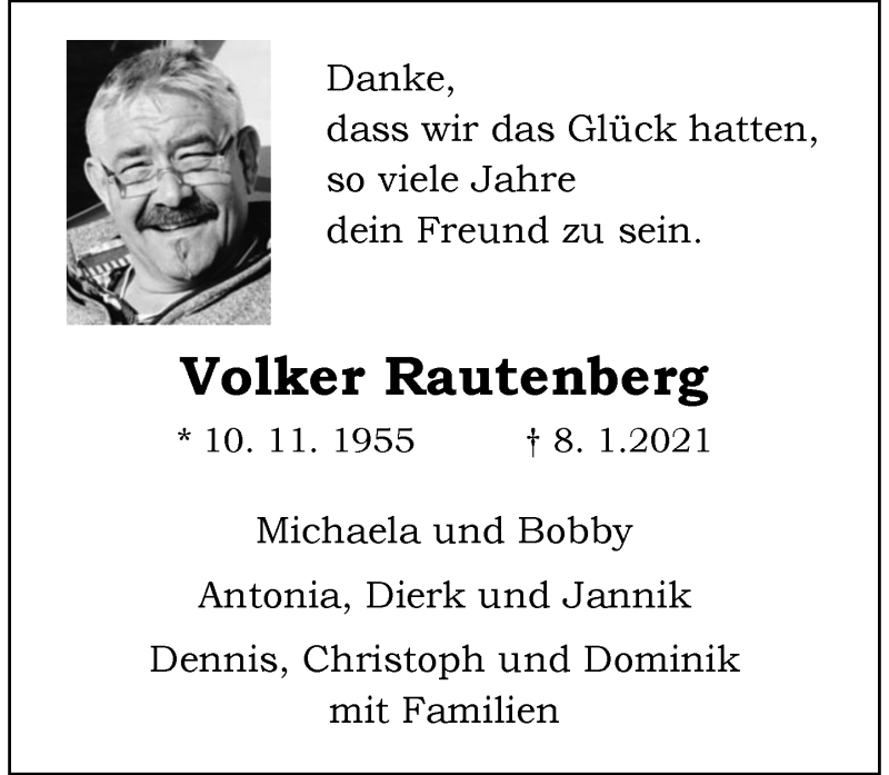  Traueranzeige für Volker Rautenberg vom 30.01.2021 aus General-Anzeiger Bonn