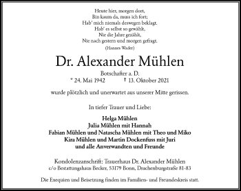 Anzeige von Alexander Mühlen von General-Anzeiger Bonn