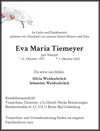 Anzeige von Eva Maria Tiemeyer von General-Anzeiger Bonn