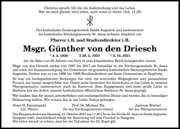 Anzeige von Günther von den Driesch von General-Anzeiger Bonn