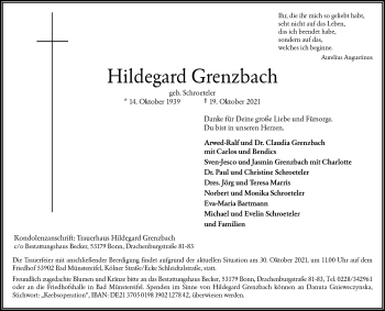 Anzeige von Hildegard Grenzbach von General-Anzeiger Bonn