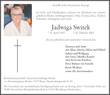 Anzeige von Jadwiga Switek von General-Anzeiger Bonn