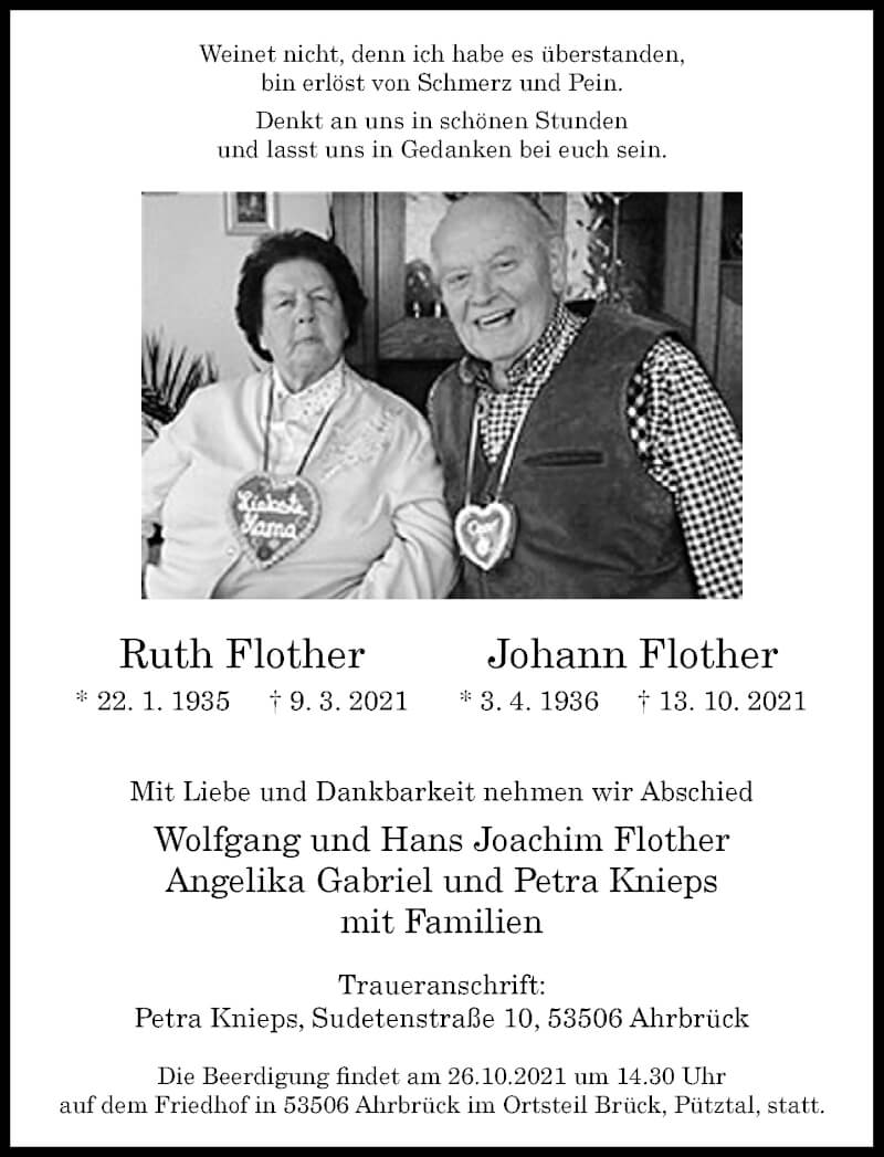  Traueranzeige für Johann Flother vom 16.10.2021 aus General-Anzeiger Bonn
