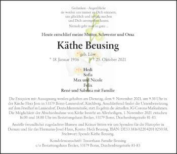 Anzeige von Käthe Beusing von General-Anzeiger Bonn