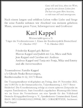 Anzeige von Karl Kappel von General-Anzeiger Bonn