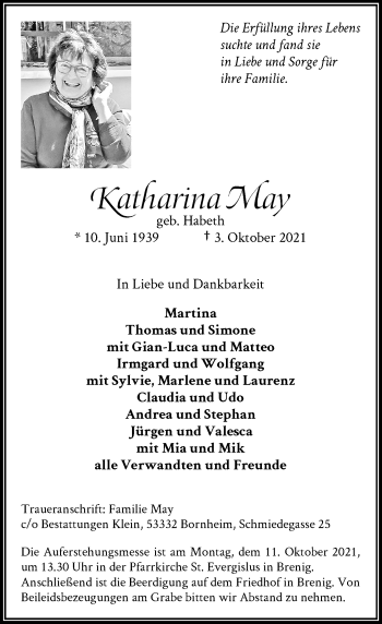 Anzeige von Katharina May von General-Anzeiger Bonn