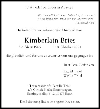 Anzeige von Kimberlain Bries von General-Anzeiger Bonn