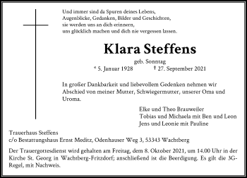 Anzeige von Klara Steffens von General-Anzeiger Bonn