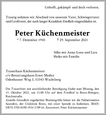 Anzeige von Peter Küchenmeister von General-Anzeiger Bonn