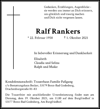Anzeige von Ralf Rankers von General-Anzeiger Bonn