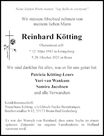Anzeige von Reinhard Kötting von General-Anzeiger Bonn