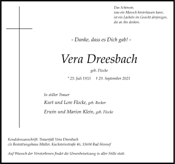 Anzeige von Vera Dreesbach von General-Anzeiger Bonn