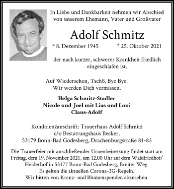 Anzeige von Adolf Schmitz von General-Anzeiger Bonn