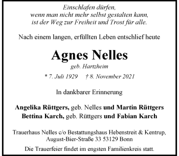 Anzeige von Agnes Nelles von General-Anzeiger Bonn
