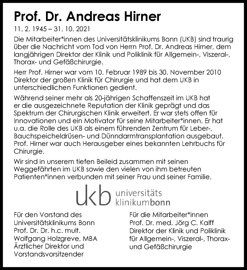  Traueranzeige für Andreas Hirner vom 06.11.2021 aus General-Anzeiger Bonn