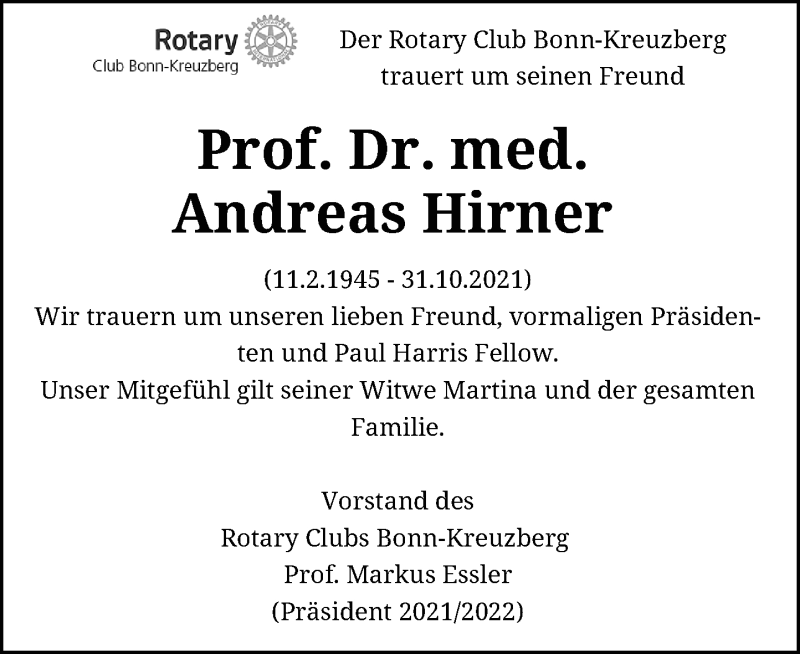  Traueranzeige für Andreas Hirner vom 06.11.2021 aus General-Anzeiger Bonn