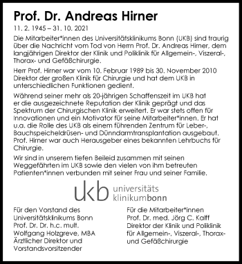 Anzeige von Andreas Hirner von General-Anzeiger Bonn