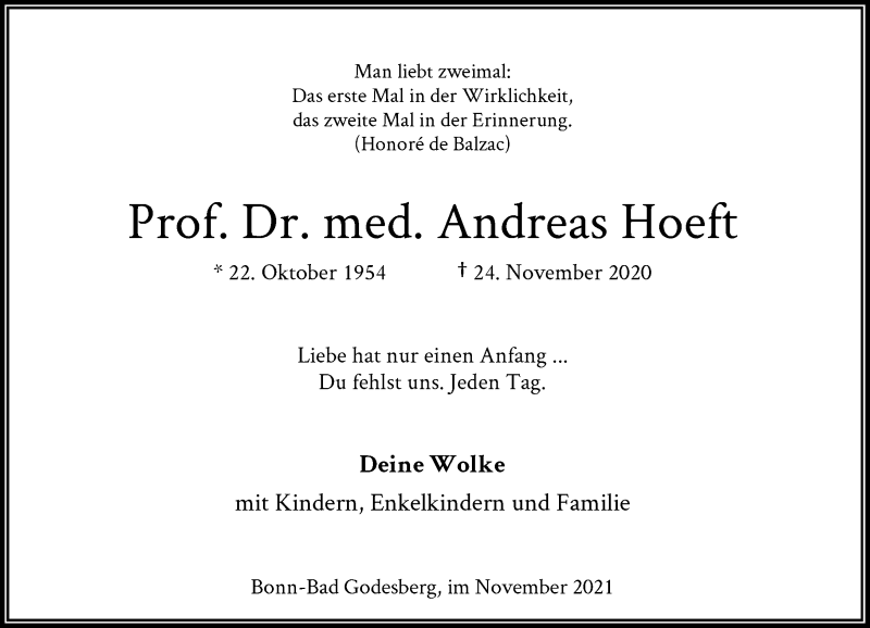  Traueranzeige für Andreas Hoeft vom 24.11.2021 aus General-Anzeiger Bonn