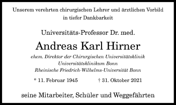 Anzeige von Andreas Karl Hirner von General-Anzeiger Bonn