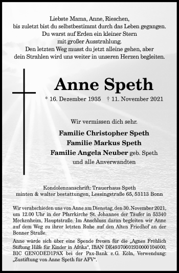Anzeige von Anne Speth von General-Anzeiger Bonn