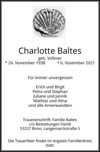 Anzeige von Charlotte Baltes von General-Anzeiger Bonn