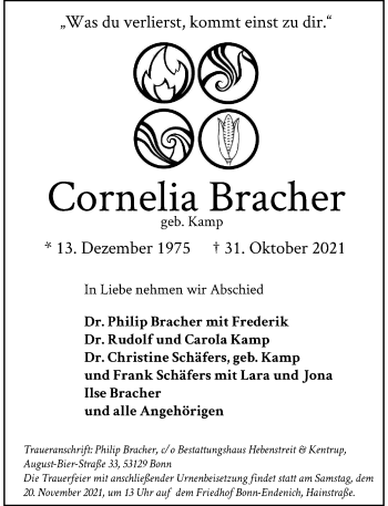 Anzeige von Cornelia Bracher von General-Anzeiger Bonn