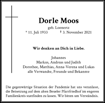 Anzeige von Dorle Moos von General-Anzeiger Bonn