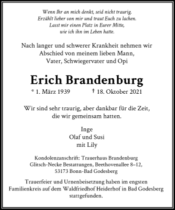 Anzeige von Erich Brandenburg von General-Anzeiger Bonn