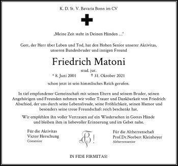 Anzeige von Friedrich Matoni von General-Anzeiger Bonn