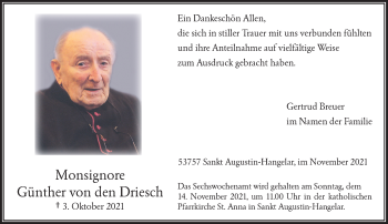 Anzeige von Günther von den Driesch von General-Anzeiger Bonn