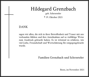 Anzeige von Hildegard Grenzbach von General-Anzeiger Bonn