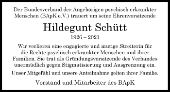Anzeige von Hildegunt Schütt von General-Anzeiger Bonn