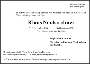 Anzeige von Klaus Neukirchner von General-Anzeiger Bonn
