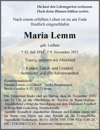 Anzeige von Maria Lemm von General-Anzeiger Bonn