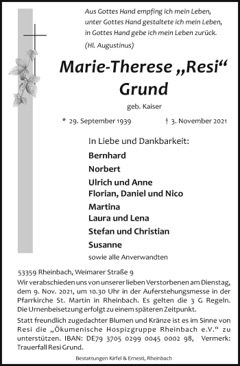 Anzeige von Marie-Therese Grund von General-Anzeiger Bonn
