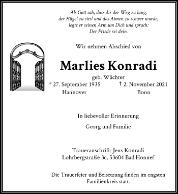 Anzeige von Marlies Konradi von General-Anzeiger Bonn