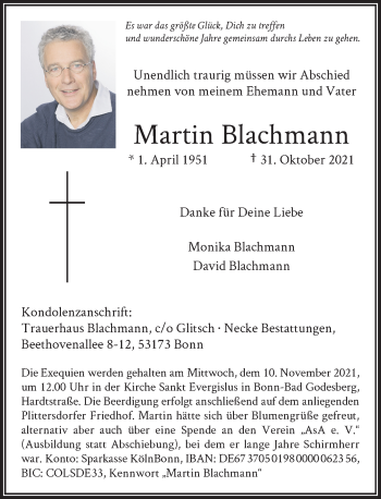 Anzeige von Martin Blachmann von General-Anzeiger Bonn