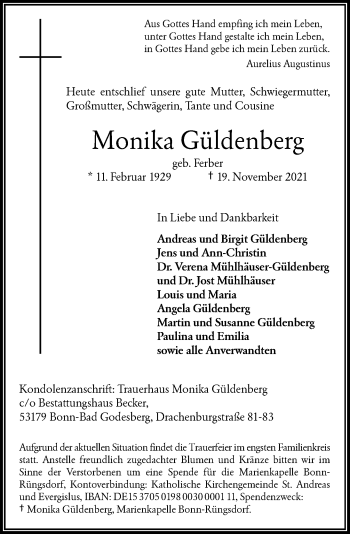 Anzeige von MOnika Güldenberg von General-Anzeiger Bonn