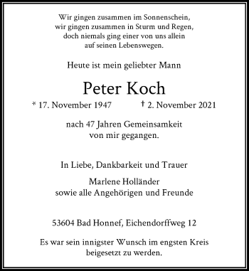 Anzeige von Peter Koch von General-Anzeiger Bonn