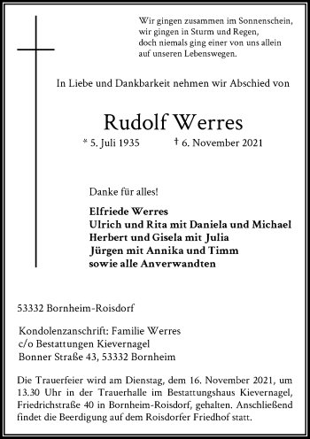 Anzeige von Rudolf Werres von General-Anzeiger Bonn