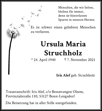Anzeige von Ursula Maria Struchholz von General-Anzeiger Bonn