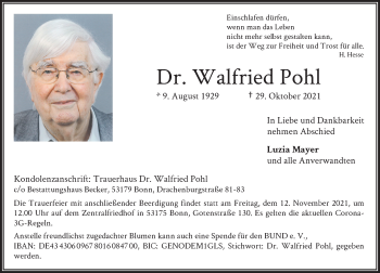 Anzeige von Walfried POhl von General-Anzeiger Bonn