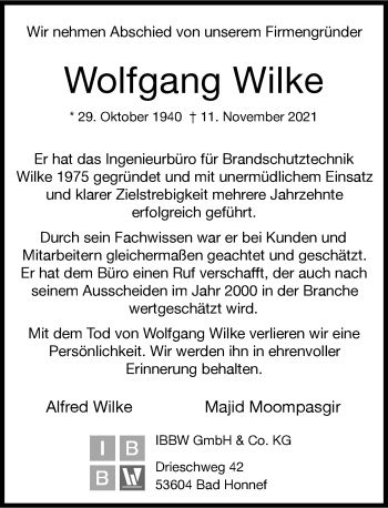 Anzeige von Wolfgang Wilke von General-Anzeiger Bonn